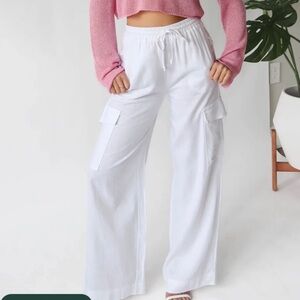 White Linen Cargo Pants